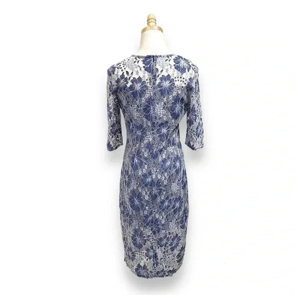 Anthropologie VONE Blue White Floral Lace Guipure Cocktail Mini Dress Small - Picture 2 of 8